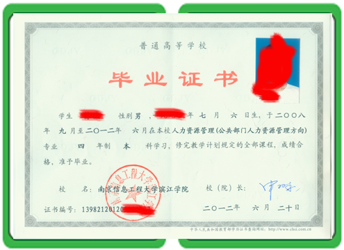 大學畢業證樣本